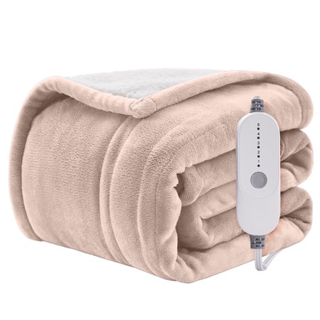 WISHEAD Electric Heated Blanket Full Soft Flannel & Sherpa, 5 Heat Levels, 10 Hours Auto-Off Over-Heat Protection ETL Certification (72"x84", Beige)