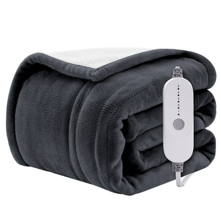 WISHEAD Electric Heated Blanket Full Soft Flannel & Sherpa, 5 Heat Levels, 10 Hours Auto-Off Over-Heat Protection ETL Certification (72"x84", Drak Gray)
