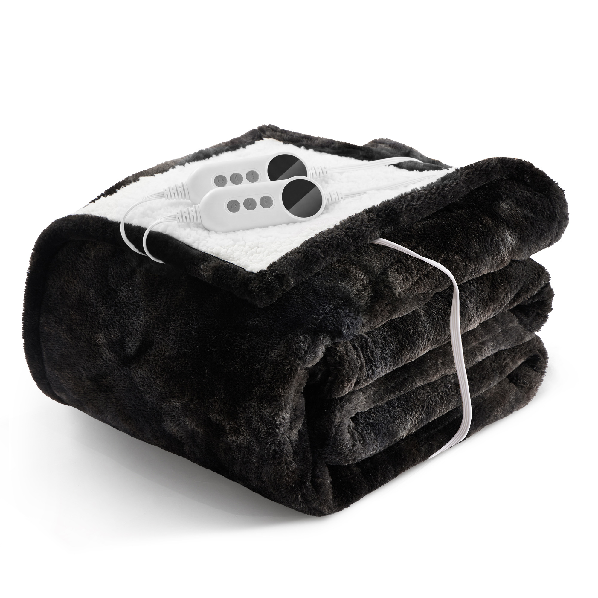 WISHEAD Electric Heated Blanket Throw 84''x90''Size Faux Fur Heating Blanket 9 Heating Settings, 2-10h Timer & Overheat Protection, Machine Washable, Soft Flannel and Sherpa Full Body Warmth,Black