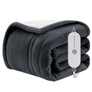 WISHEAD Electric Heated Blanket Throw Soft Flannel & Sherpa, 5 Heat Levels, 3 Hours Auto-Off Over-Heat Protection ETL Certification (50"x60", Drak Gray)