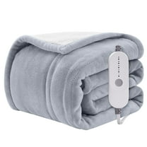 WISHEAD Electric Heated Blanket Throw Soft Flannel & Sherpa, 5 Heat Levels, 3 Hours Auto-Off Over-Heat Protection ETL Certification (50"x60", Light Gray)