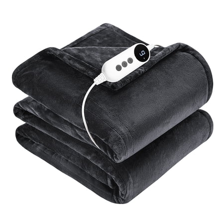 WISHEAD Electric Heated Throw Blanket with 9 Heat Levels & Auto Shut-Off, Plush Dual-Sided Flannel for Couch & Travel, Machine Washable, 50"x60", Dark Gray