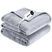 WISHEAD Electric Heated Throw Blanket with 9 Heat Levels & Auto Shut-Off, Plush Dual-Sided Flannel for Couch & Travel, Machine Washable, 50"x60", Light Gray