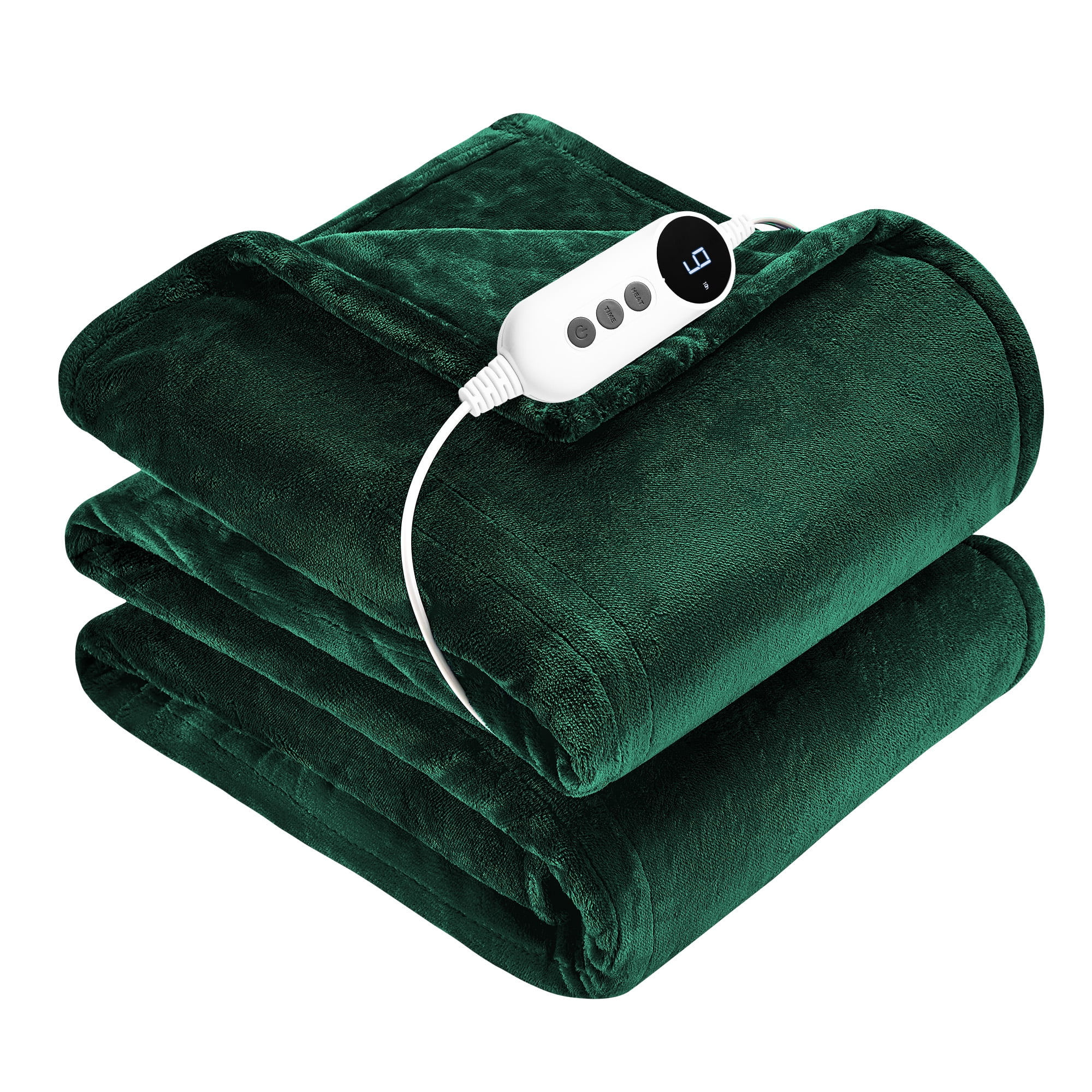 WISHEAD Electric Heated Throw Blanket with 9 Heat Levels & Auto Shut-Off, Plush Dual-Sided Flannel for Couch & Travel, Machine Washable, 50"x60", Green