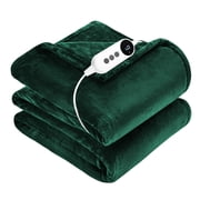 WISHEAD Electric Heated Throw Blanket with 9 Heat Levels & Auto Shut-Off, Plush Dual-Sided Flannel for Couch & Travel, Machine Washable, 50"x60", Green