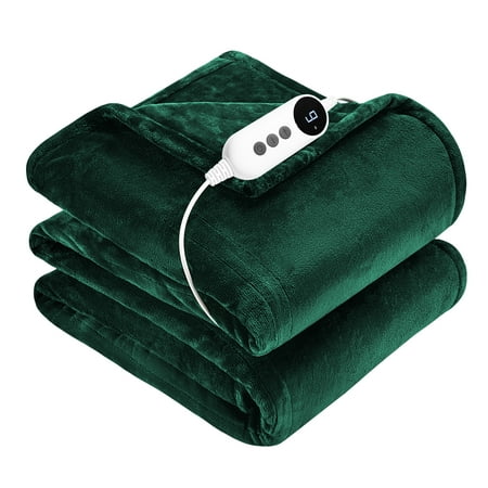 WISHEAD Electric Heated Throw Blanket with 9 Heat Levels & Auto Shut-Off, Plush Dual-Sided Flannel for Couch & Travel, Machine Washable, 50"x60", Green