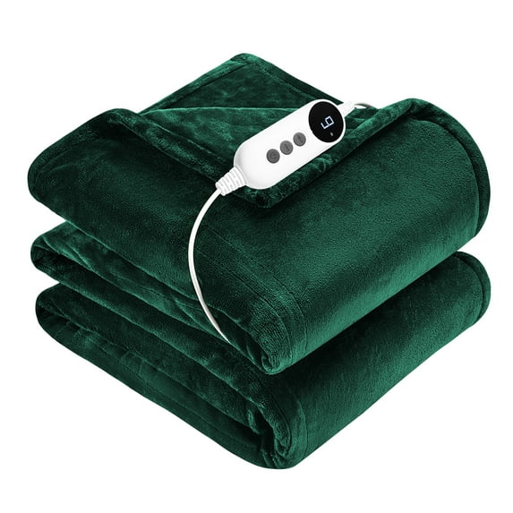 WISHEAD Electric Heated Throw Blanket with 9 Heat Levels & Auto Shut-Off, Plush Dual-Sided Flannel for Couch & Travel, Machine Washable, 50"x60", Green