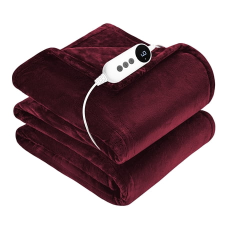 WISHEAD Electric Heated Throw Blanket with 9 Heat Levels & Auto Shut-Off, Plush Dual-Sided Flannel for Couch & Travel, Machine Washable, 50"x60", Red