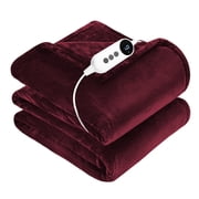 WISHEAD Electric Heated Blanket with 9 Heat Settings & 4 Auto-Off Timers, Dual-Sided Flannel Throw for Twin Bed, Machine Washable, ETL & FCC Certified, 62"x84", Red
