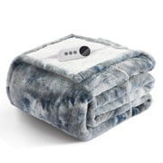 WISHEAD Electric Heated Blanket Twin 62''x84''Size Faux Fur Heating Blanket 5 Heating Settings, 10h Timer & Overheat Protection, Machine Washable, Soft Flannel and Sherpa Full Body Warmth,Light Gray