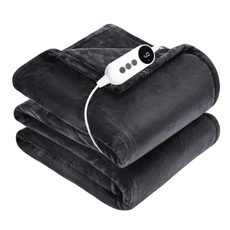 WISHEAD Electric Heated Blanket with 9 Heat Settings & 4 Auto-Off Timers, Dual-Sided Flannel Throw for Twin Bed, Machine Washable, ETL & FCC Certified, 62"x84", Dark Gray