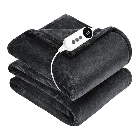 WISHEAD Electric Heated Blanket with 9 Heat Settings & 4 Auto-Off Timers, Dual-Sided Flannel Throw for Twin Bed, Machine Washable, ETL & FCC Certified, 62"x84", Dark Gray