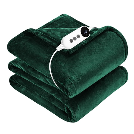 WISHEAD Electric Heated Blanket with 9 Heat Settings & 4 Auto-Off Timers, Dual-Sided Flannel Throw for Twin Bed, Machine Washable, ETL & FCC Certified, 62"x84", Green