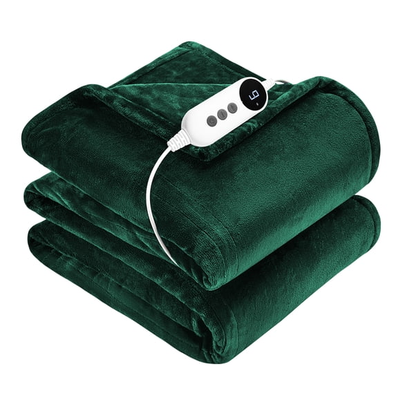WISHEAD Electric Heated Blanket with 9 Heat Settings & 4 Auto-Off Timers, Dual-Sided Flannel Throw for Twin Bed, Machine Washable, ETL & FCC Certified, 62"x84", Green