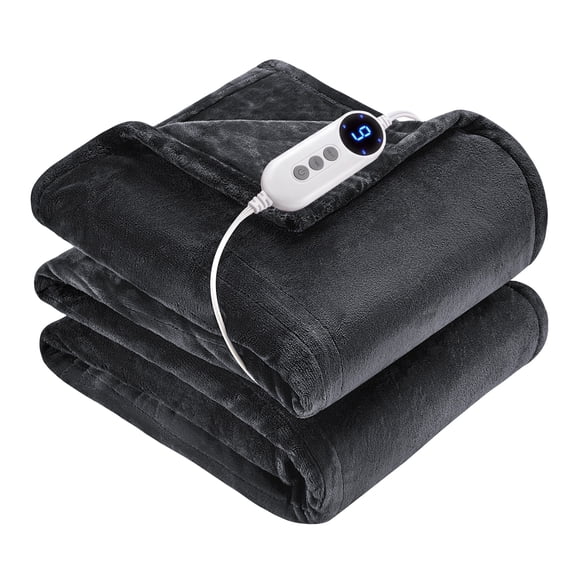WISHEAD Electric Heated Blanket with 9 Heat Settings & 4 Auto-Off Timers, Dual-Sided Flannel Throw for Twin Bed, Machine Washable, ETL & FCC Certified, 62"x84", Dark Gray