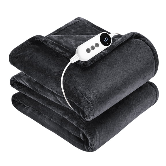 WISHEAD Electric Heated Blanket with 9 Heat Settings & 4 Auto-Off Timers, Dual-Sided Flannel Throw for Full Bed, Machine Washable, ETL & FCC Certified, 72"x84", Dark Gray