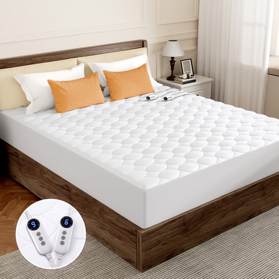 WISHEAD Electric Heated Mattress Pad for Queen Size, Dual Control 9 Heat Settings Electric Bed Warmer, Auto-Off Timer, ETL Certified, Washable, Deep Pocket, White