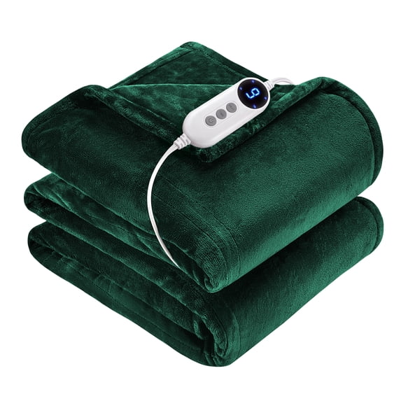 WISHEAD Electric Heated Throw Blanket with 9 Heat Levels & Auto Shut-Off, Plush Dual-Sided Flannel for Couch & Travel, Machine Washable, 50"x60", Green