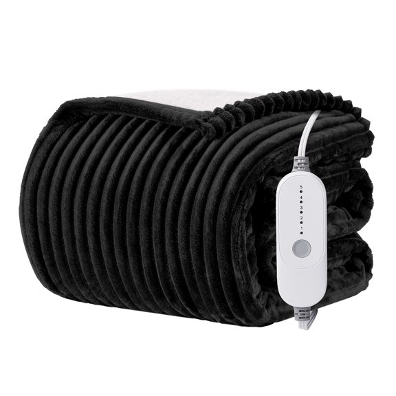 WISHEAD Electric Heated Blanket Queen Size Throw with 5 Heat Levels & Auto Shut-off Flannel & Sherpa for Home Couch, Bed, Office Use, 84"x90", Black