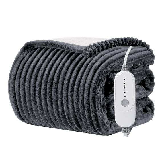 WISHEAD Electric Heated Throw Blanket with 5 Heat Levels & Auto Shut-off Flannel & Sherpa for Home Couch, Bed, Office Use, 50"x60", Dark Gray