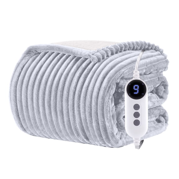 WISHEAD Electric Heated Throw Blanket with 1-9 Heat Levels, 2/4/6/10H Auto-Off, Overheat Protection, ETL Certified, Flannel & Sherpa for Couch, Bed, Office, 50"x60", Light Gray