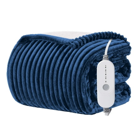 WISHEAD Electric Heated Throw Blanket with 5 Heat Levels & Auto Shut-off Flannel & Sherpa for Home Couch, Bed, Office Use, 50"x60", Navy