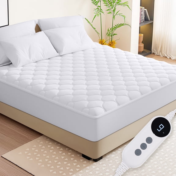 WISHEAD Heated Mattress Pad Twin Size, Electric Bed Warmer with Digital Controller, 9 Heat Settings & 10-Hour Auto Shut-Off, Machine Washable, White