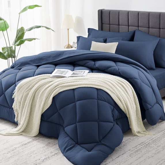 WISHEAD King Bed in a Bag Comforter Set with 7 Pieces - Blue All Season Bedding Sets with Comforter, Pillow Shams, Flat Sheet, Fitted Sheet and Pillowcases
