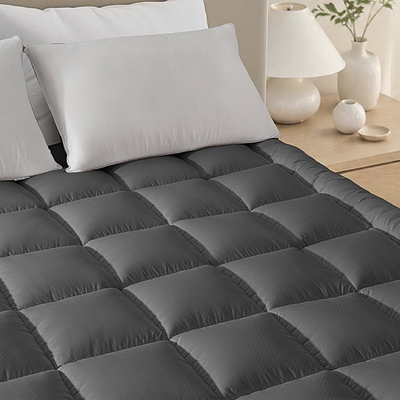 Vccoem Cooling Mattress Topper Queen Gray, Extra Thick Quilted Mattress Pad, Deep Pocket Fit, Breathable Plush Bed Topper, Hypoallergenic