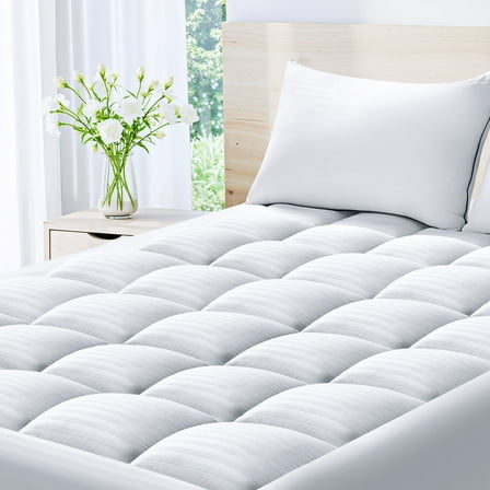 WISHEAD Queen Mattress Topper, Quilted Cooling Mattress Pad , Soft Breathable Pillow Top Mattress Protector, 8-21" Deep Pocket, Machine Washable, Back Pain Relief, White