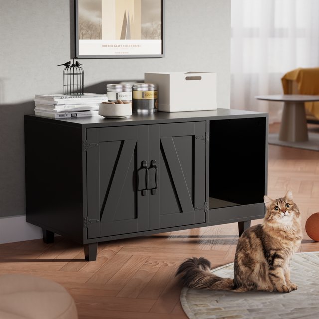 WISHIVE Cat Litter Box Enclosure, Cat Litter Box Furniture Hidden, Indoor Cat House with Doors