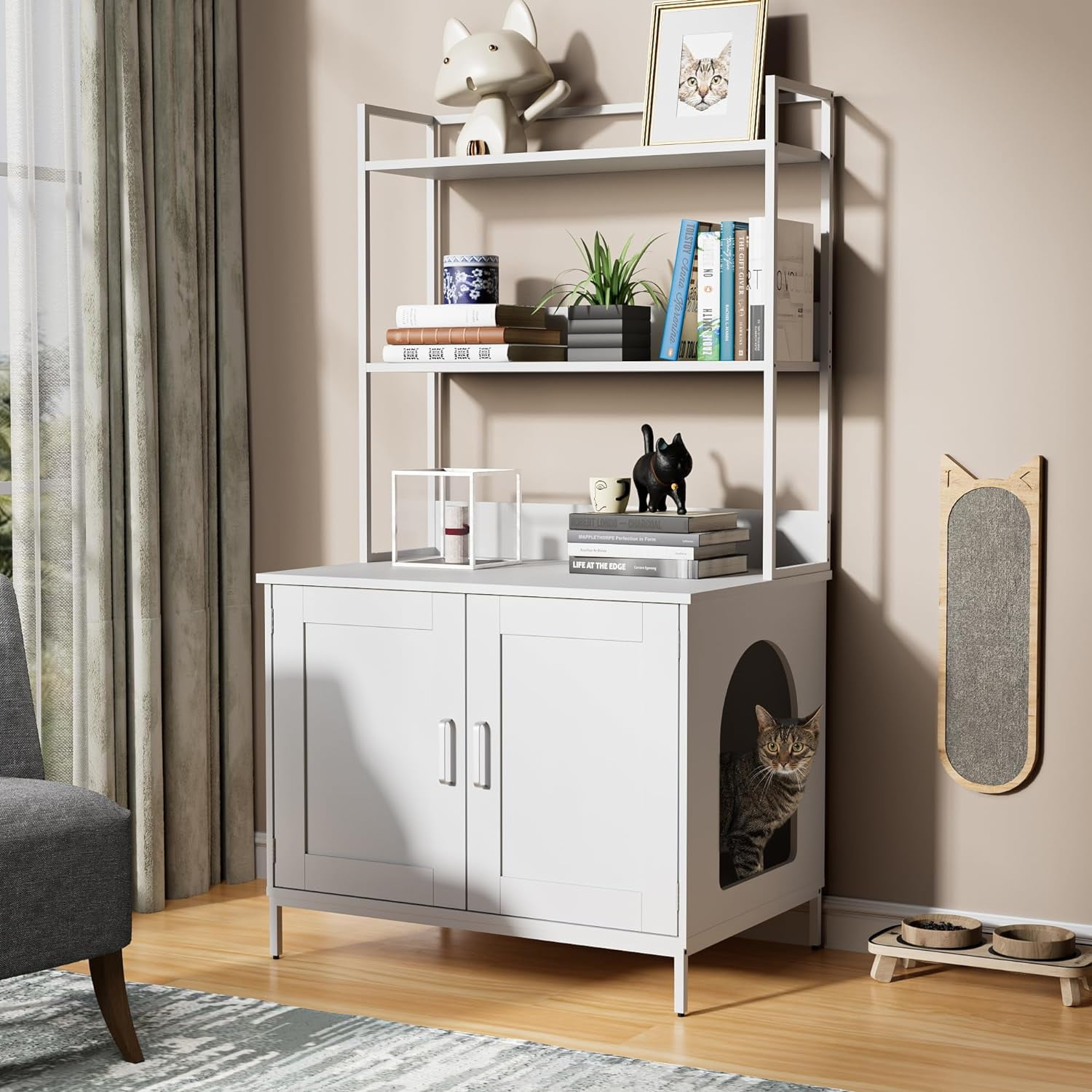 WISHIVE Litter Box Enclosure with Shelves and Doors, Industrial Cat Hidden Cat Litter