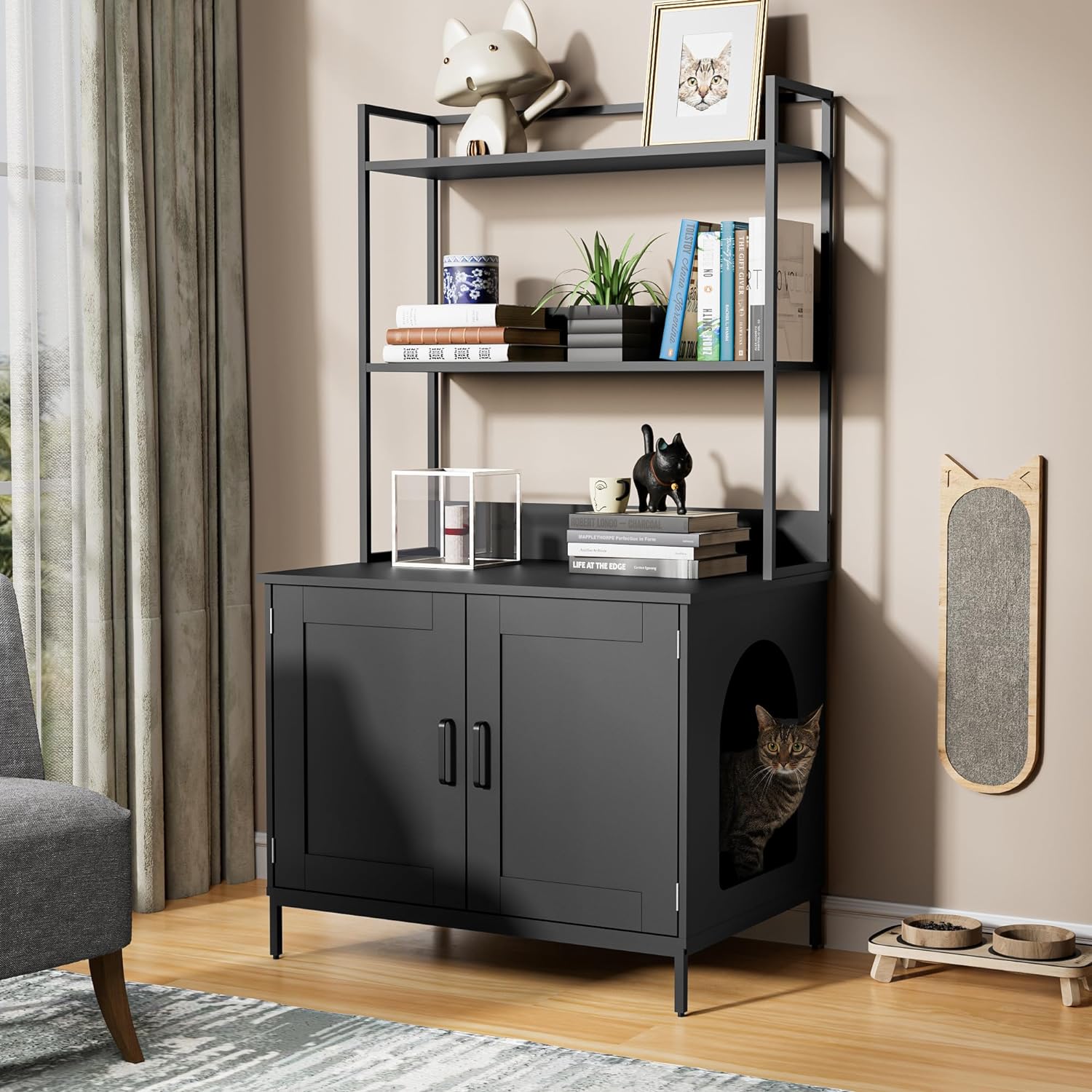 WISHIVE Litter Box Enclosure with Shelves and Doors, Industrial Cat Hidden Cat Litter