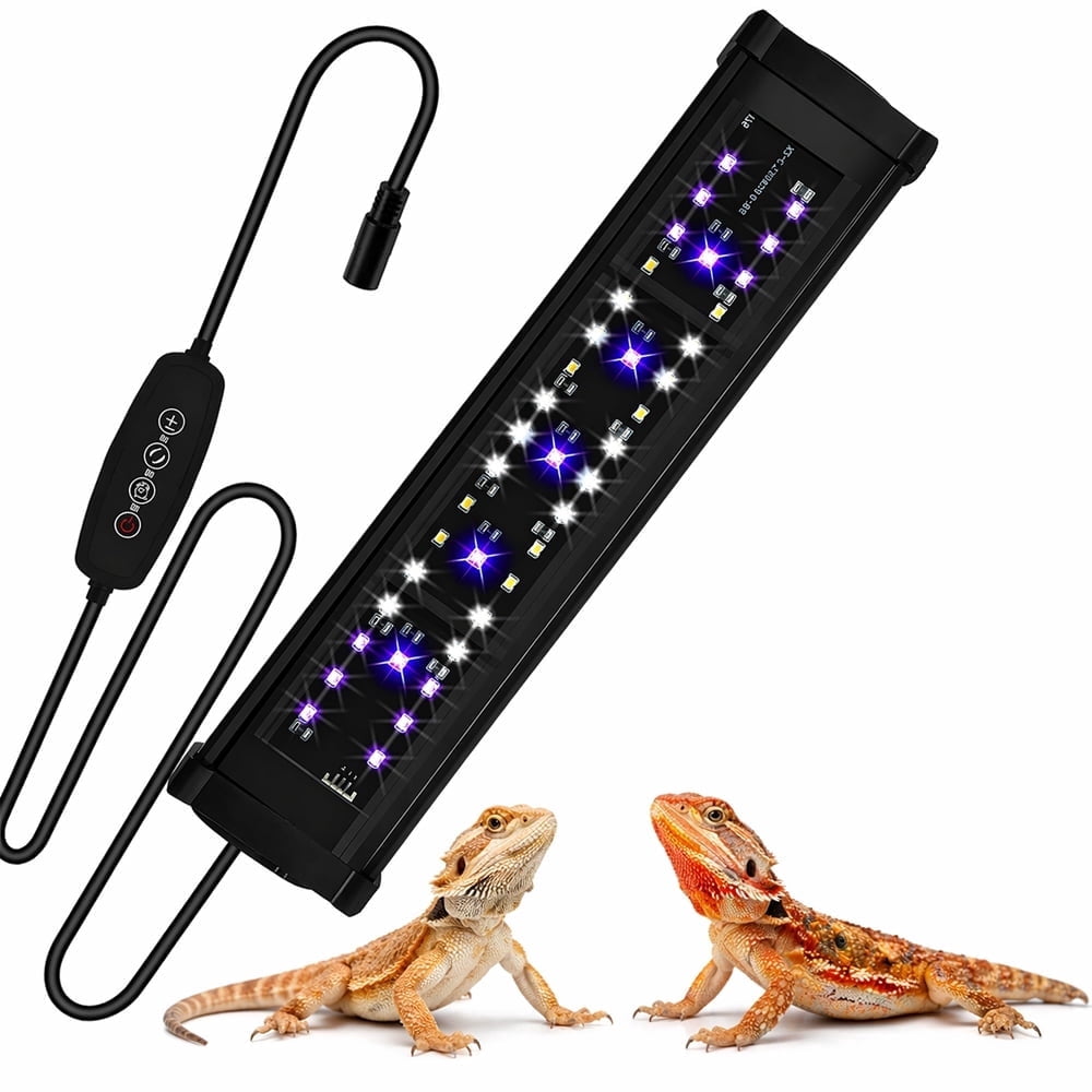 WISHRUN 11-Inch UVB LED Reptile Light, 15W Dimmable Fixture with Timer, Adjustable UVB Light for Bearded Dragons, Turtles