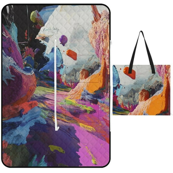WISHTIME Color Graffiti Multifunctional Zipper Picnic Mat Collapsible Portable Picnic Mat for Outdoor Campsites