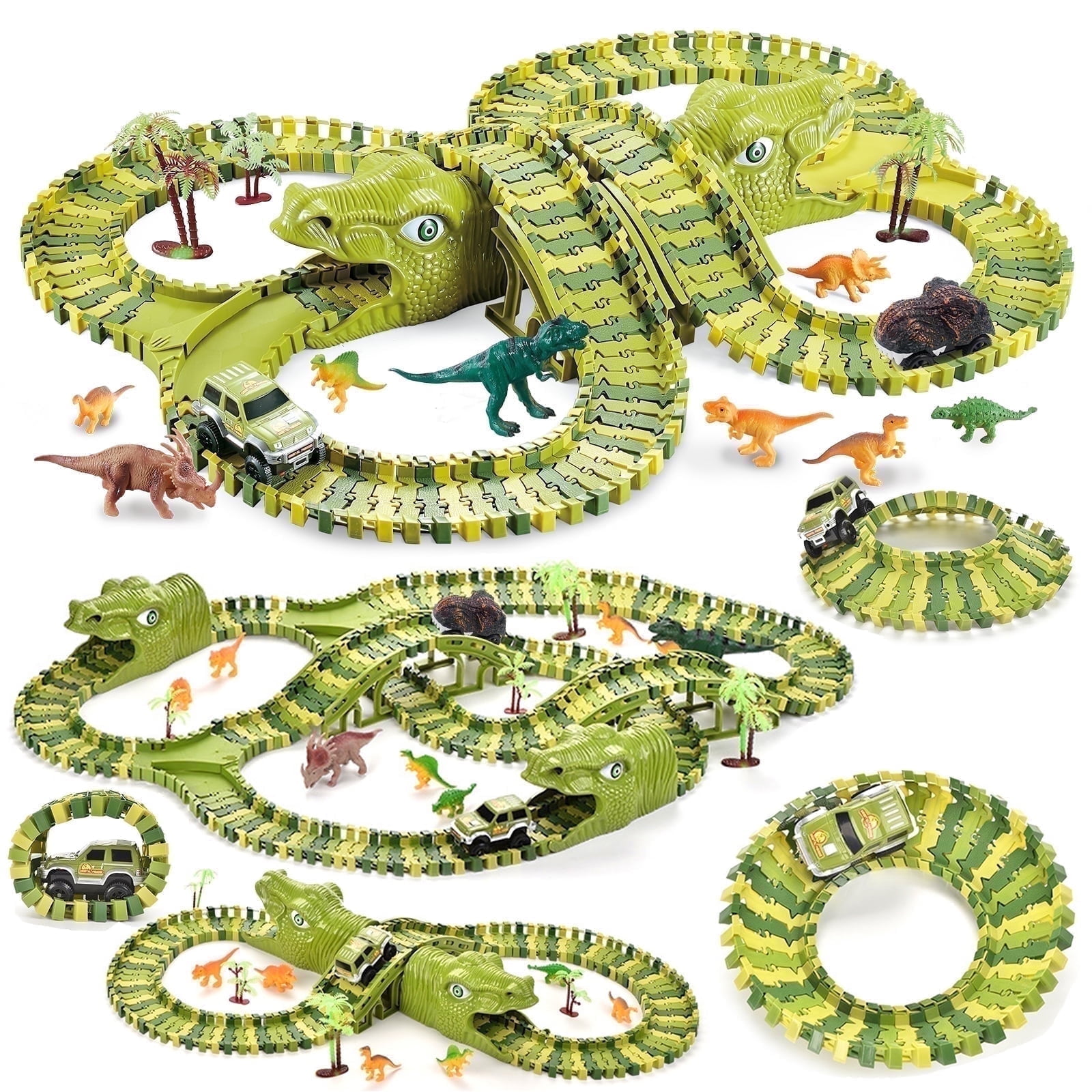WISHTIME Dinosaur Race Car Track - STEM Game Play, Flexible