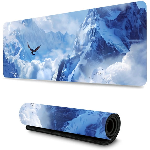 WISHTIME Gaming Mouse Pad Large Desk Mat with Non-Slip Rubber Base and Stitched Edges,Keyboard Mouse Mat Desk Pad for Work,Game,Office,Home, Ice and Snow 3