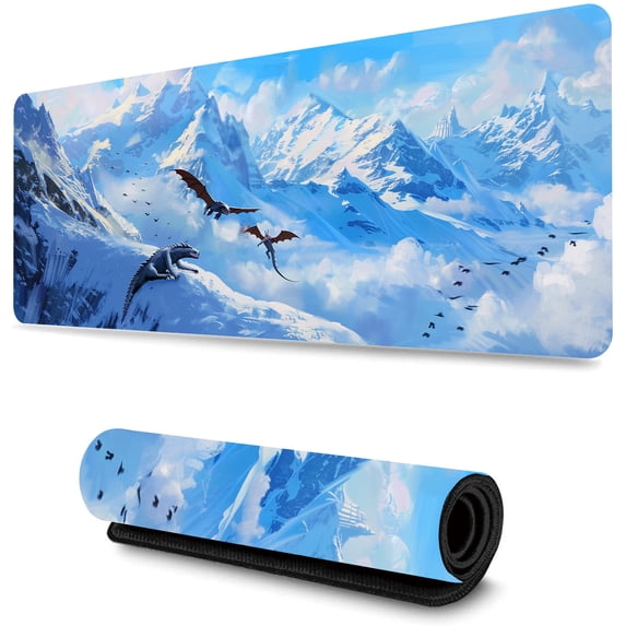 WISHTIME Gaming Mouse Pad Large Desk Mat with Non-Slip Rubber Base and Stitched Edges,Keyboard Mouse Mat Desk Pad for Work,Game,Office,Home,Snowy 5