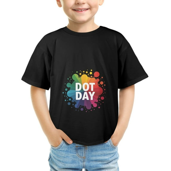 WISHTIME Kids' T-Shirt Dot Happy Dot Day 2024 Funny Colorful Polka Short Sleeve Size XS-XL Black