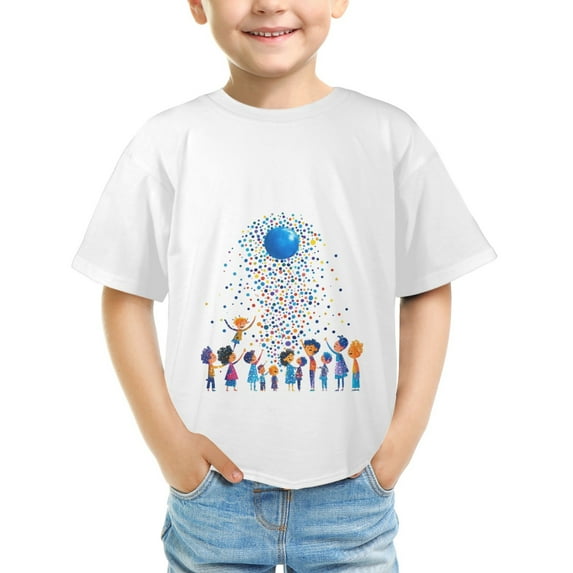 WISHTIME Kids' T-Shirt Dot Happy Dot Day 2024 Funny Colorful Polka Short Sleeve Size XS-XL White