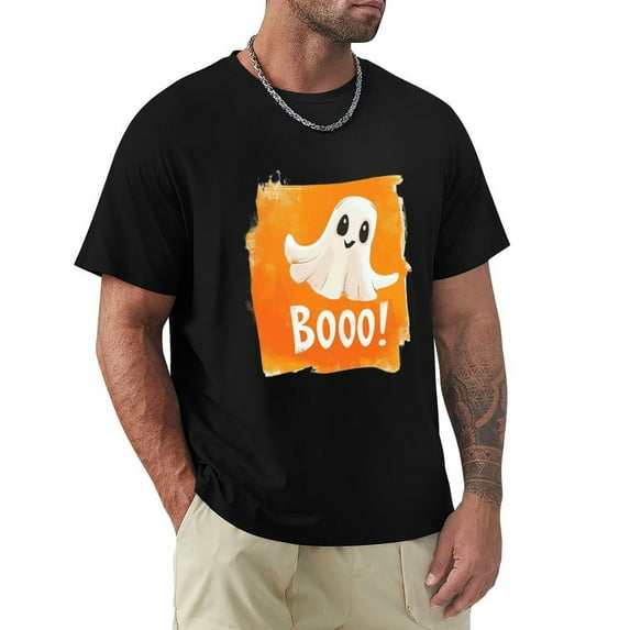WISHTIME Men's Ghost Tees Pumpkin Print Halloween T-Shirts Short Sleeve Crewneck Casual Summer, Made in USA