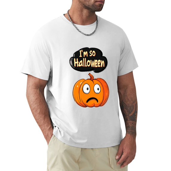 WISHTIME Men's Halloween T-Shirts Funny Pumpkin Print, Short Sleeve Tee Casual Round Neck Street Fashion Shirts, USA