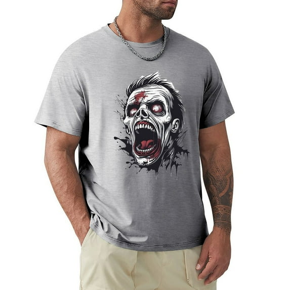 WISHTIME Men's Tees Halloween Print Casual Short Sleeve T Shirts Summer Tops Vintage Tees, Made in USA