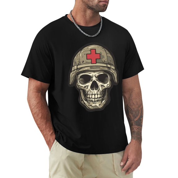 WISHTIME Skull Tees for Men, Halloween Print T-Shirts Crewneck Casual Loose Fit Cotton Tops, Made in USA