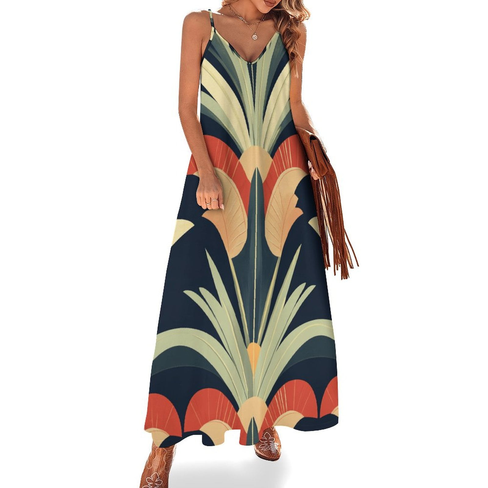 WISHTIME Women Sleeveless Dresses Geometric Summer Spaghetti Strap Maxi  Casual Flowy Beach Long Dress USA - Walmart.com