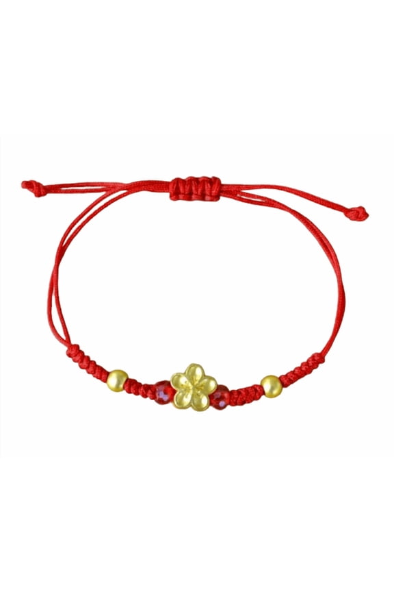 Red String Bracelet - Braided with Floral Design, Golden Accents, for Women's Benming Year and Festival Gifts