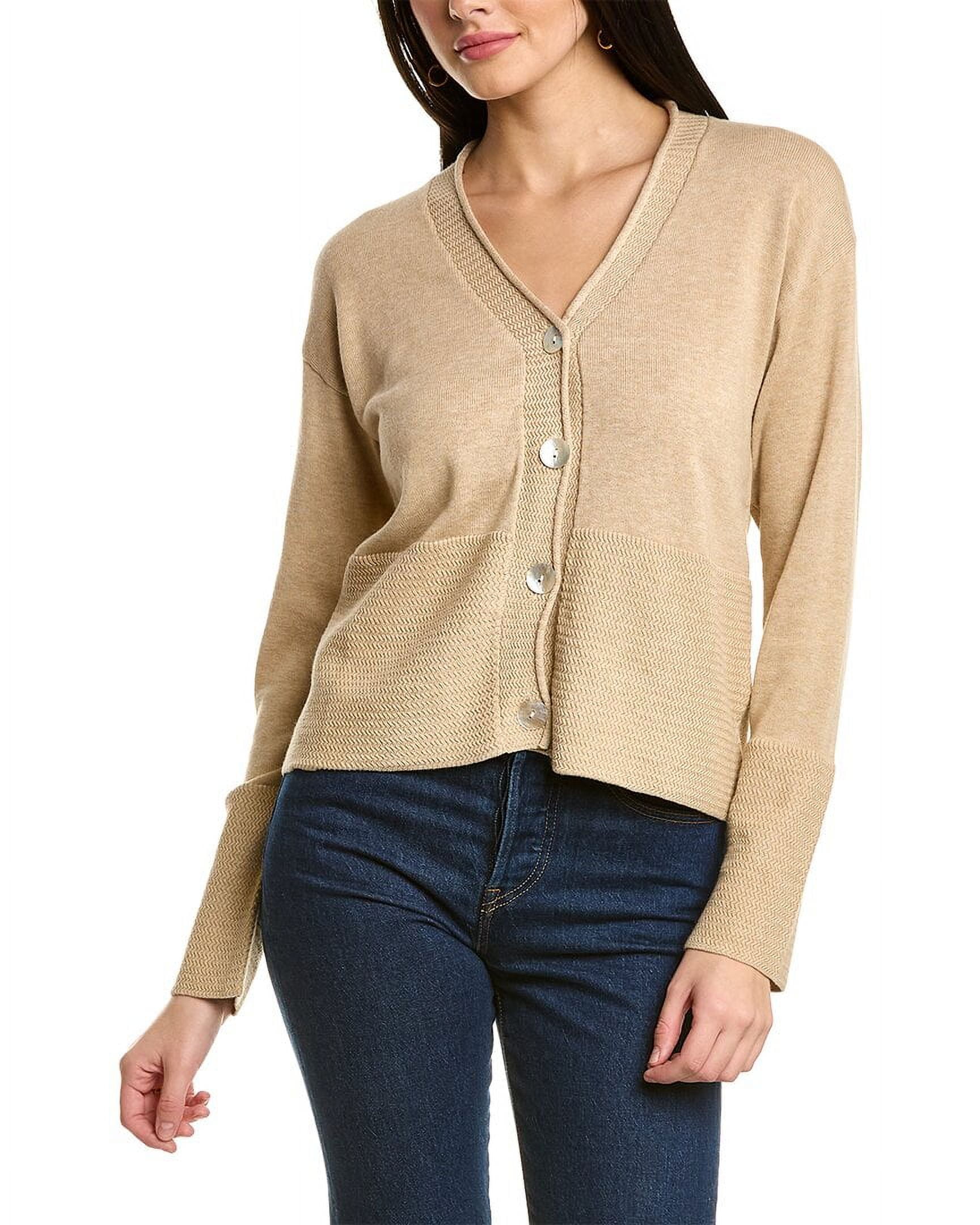 WISPR womens Zig Zag Stitch Silk Blend Cardigan S White
