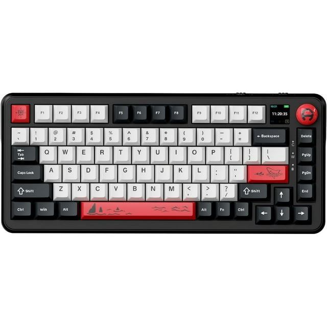 WISQGOO AJAZZ AK820MAX 75% Mechanical Keyboard with TFT Smart Display&Knob,Gaming Keyboard with RGB Backlit,81 Keys Hot Swappable Keyboard for BT5.1/2.4G/Type-C (Black Shark Red)