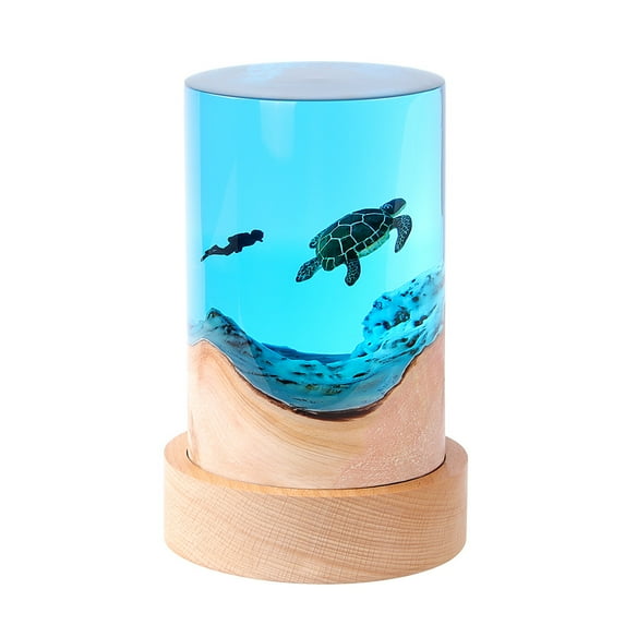 WISQGOO Handmade Home Decorative Bedside Lamps, Ocean Night Lights, Ocean Lamps, Cylinder Resin Lamps, Office Decorations (Sea Turtle)