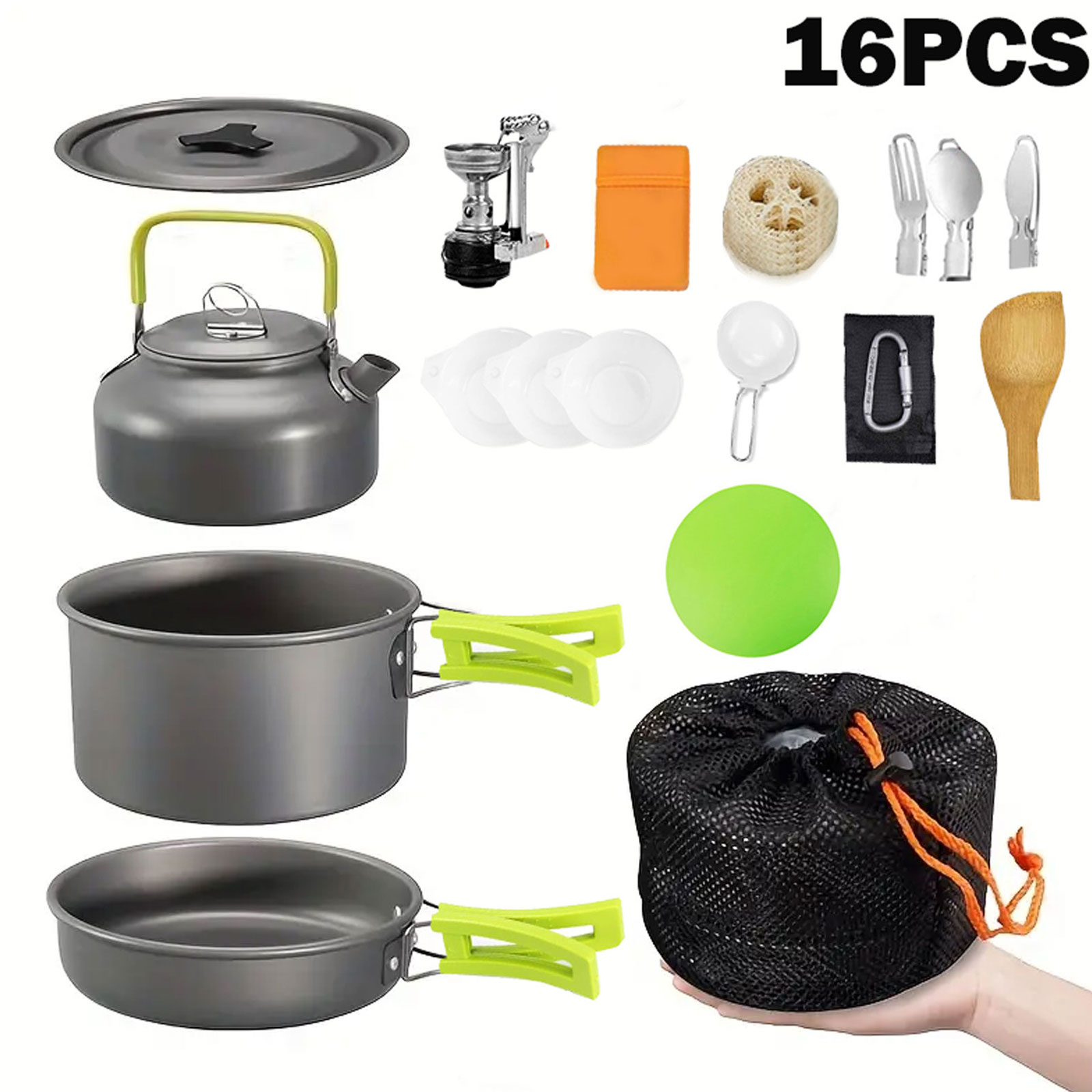 WISTA 14 PCS Camping Cooking Set: Outdoor Cookware with Stove Folding Utensil Set Canister Cutting board for Hiking Picnic Camping